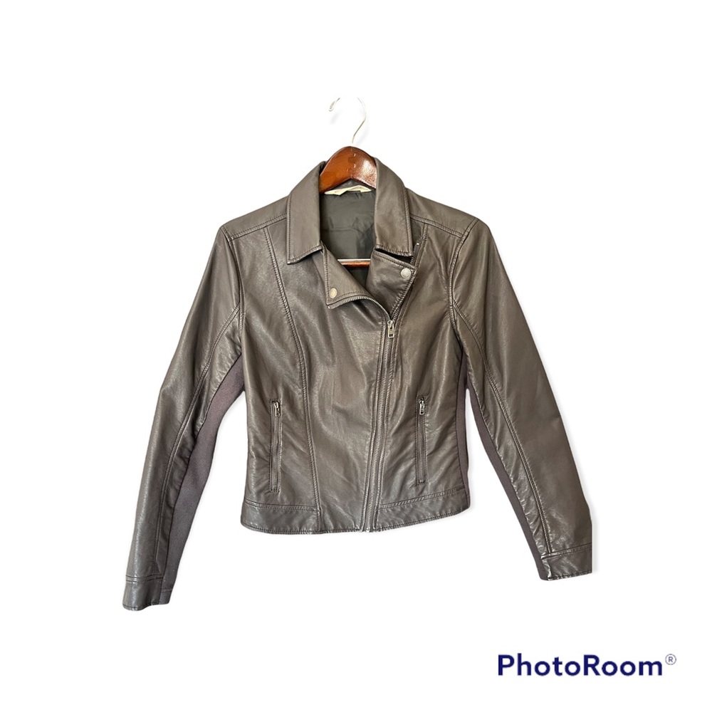 Hollister faux Leather Jacket dark gray Womens Med